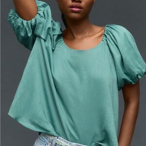 Anthropologie Maeve Teal Puff Sleeve Blouse